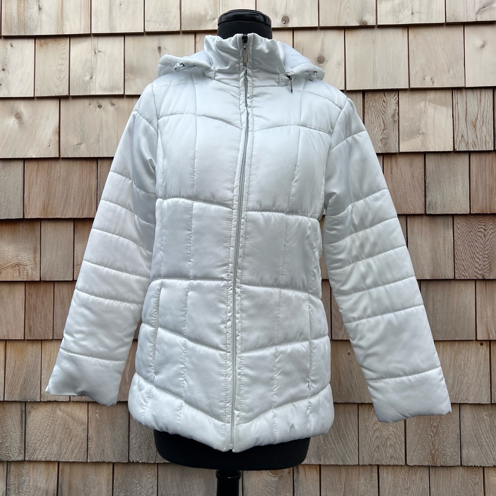 Style and Co. White Hooded Puffer Coat, MP